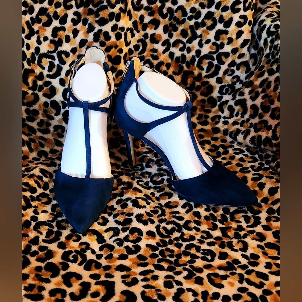 Nine West Teresa T-Strap Pumps in Navy Suede - Picture 5 of 16